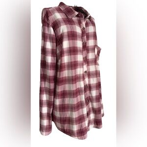 No Comment Womens Flannel Shirt Plus 2X Roll Tab Sleeve Soft Stretch Pink White